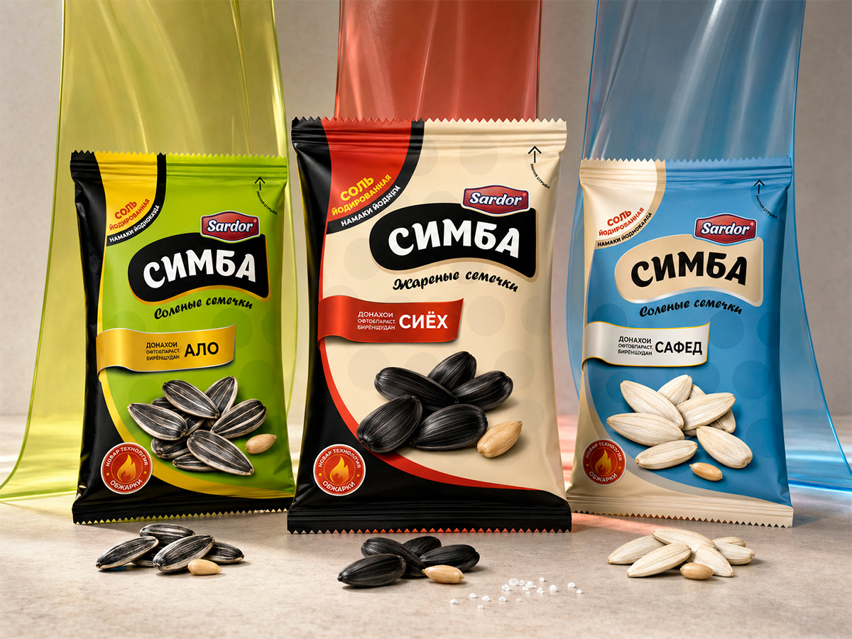 Simba Sunflower Seeds — A unified packaging system for several sunflower-seed varieties, using color coding and expressive food photography by FORMA