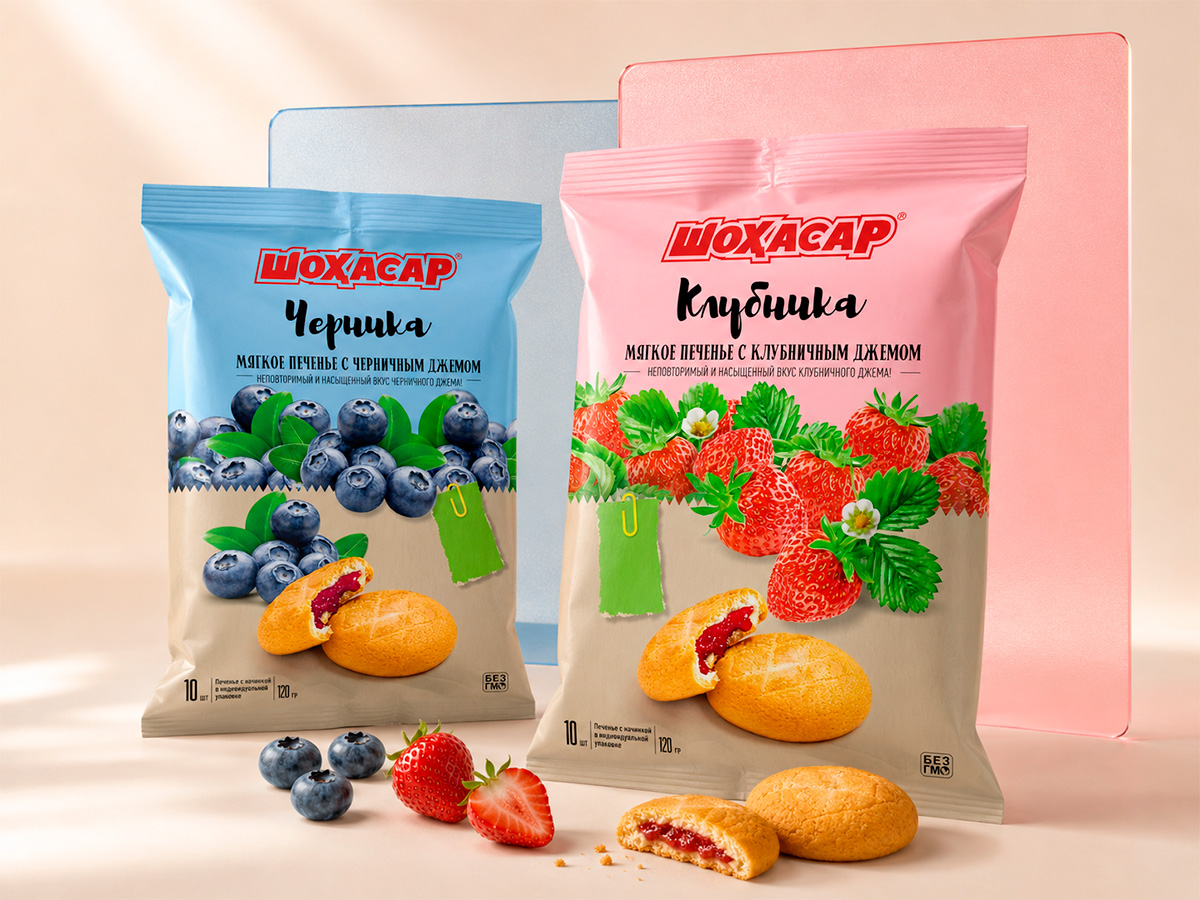 Shohasar — Soft Cookies — Soft-cookie range with strawberry and blueberry jam, using natural berry imagery and clear flavor navigation by FORMA